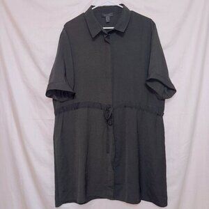 New Look Black Short Sleeve Cinched Waist Button Down Shirt Dress size US 14